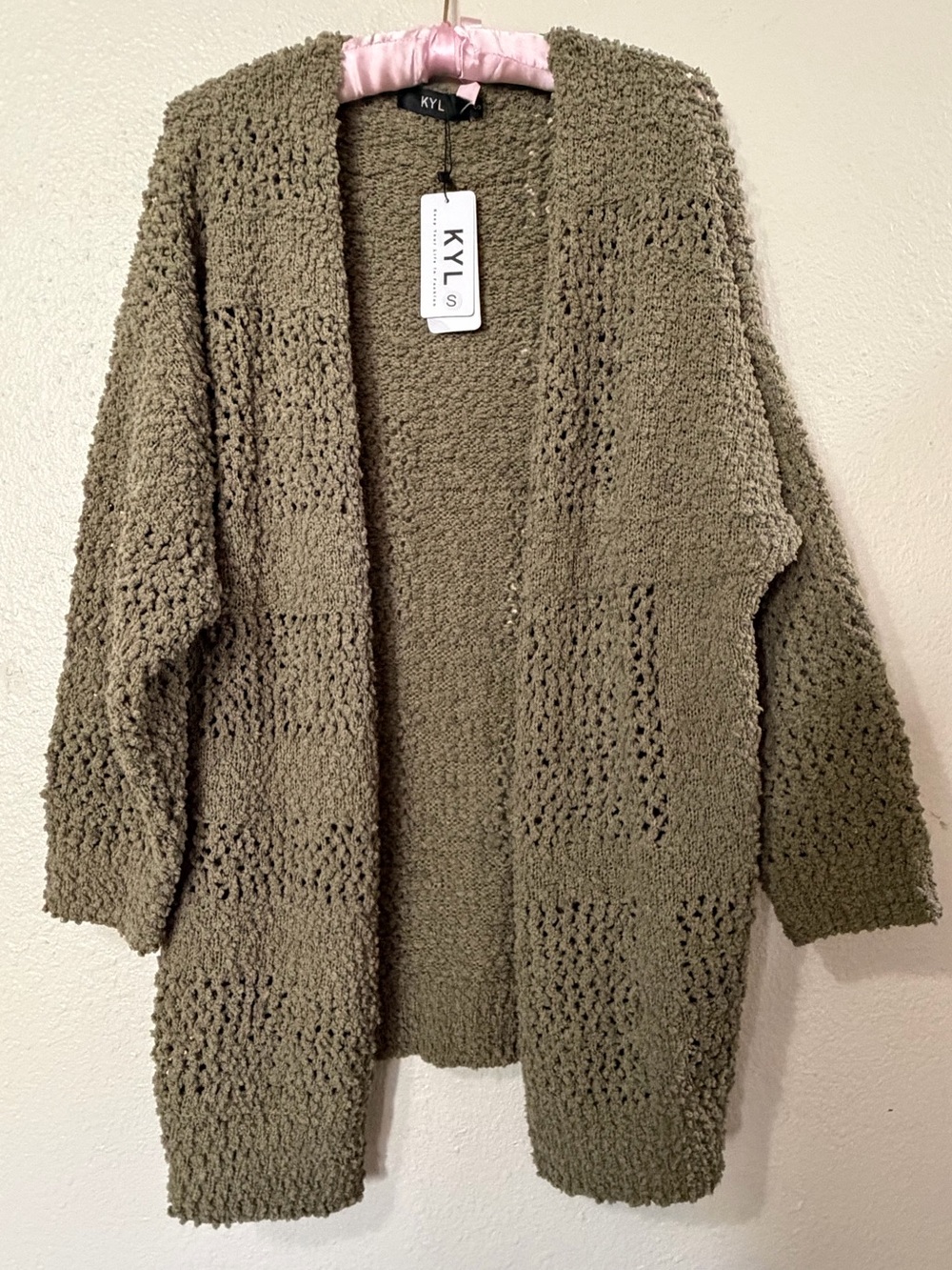 Kyl Women’s Olive Open-Front Chunky Knit Cardigan Sweater - Picture 2 of 11